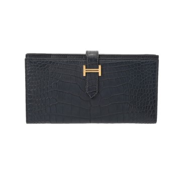 エルメス ベアン スフレ ブルーネイビー アリゲーターマット ユニセックス 財布 【中古】【purse】