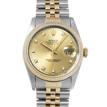 ロレックス デイトジャスト 36 16233G シャンパン/ダイヤモンド メンズ 時計 【中古】【wristwatch】