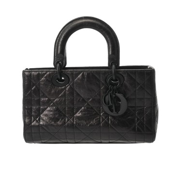 ディオール マクロカナージュ LADY D-SIRE MY ABC Diorバッグ スモール ブラック クリンクルドカーフ レディース バッグ 【中古】【bag】