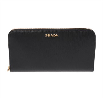 プラダ ジップアラウンド長財布 ブラック 1ML506 レザー レディース 財布 【中古】【purse】