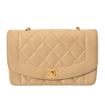 シャネル ダイアナ チェーンショルダー 23cm ベージュ A01164 ラムスキン レディース バッグ 【中古】【bag】