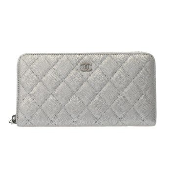 シャネル マトラッセ クラシック ロング ジップウォレット ライトグレー AP0242 ラムスキン レディース 財布 【中古】【purse】