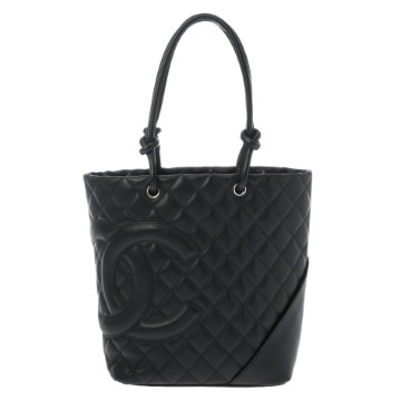 シャネル カンボンライン ミディアムトート ブラック/シルバー金具 A25167 カーフスキン レディース バッグ 【中古】【bag】