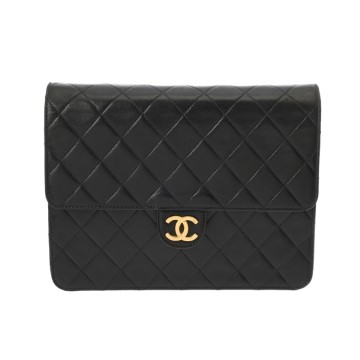 シャネル マトラッセ プッシュロックチェーンショルダー ブラック ラムスキン レディース バッグ 【中古】【bag】