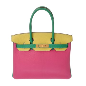 エルメス バーキン 30 SPオーダー ローズショッキング/ライム/ミント シェーブル レディース バッグ 【中古】【bag】