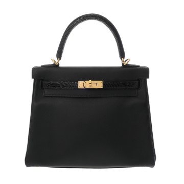 エルメス ケリー 25 内縫い タッチ ブラック リザード/ヴォースイフト レディース バッグ 【中古】【bag】