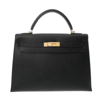 エルメス ケリー 32 外縫い 2WAY ブラック アルデンヌ レディース バッグ 【中古】【bag】