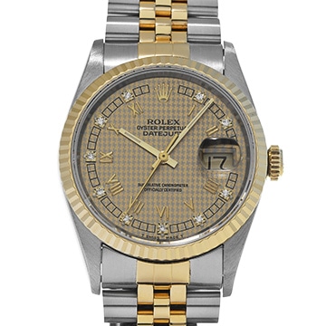 ロレックス デイトジャスト 36 16233G シャンパンハウンズトゥース/ダイヤモンド メンズ 時計 【中古】【wristwatch】