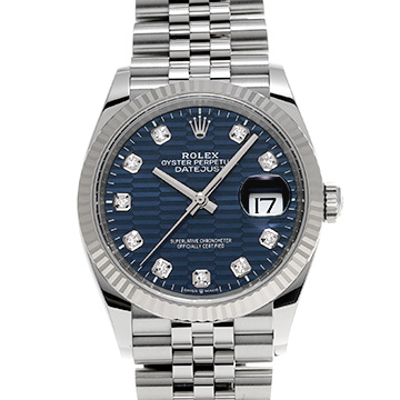 ロレックス デイトジャスト 36 126234G ブライトブルー フルーテッドモチーフ/ダイヤモンド メンズ 時計 【中古】【wristwatch】