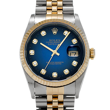 ロレックス デイトジャスト 16233G ブルー・グラデーション/ダイヤモンド メンズ 時計 【中古】【wristwatch】