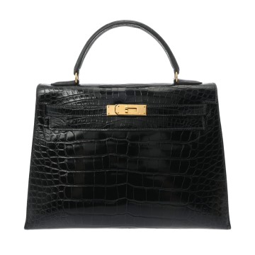 エルメス ケリー 32 外縫い ネイビー アリゲーターリセ レディース バッグ 【中古】【bag】