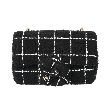 シャネル スモールフラップバッグ カメリア ブラック AS4388 ツイード レディース バッグ 【中古】【bag】