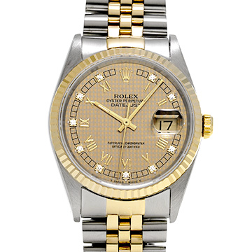 ロレックス デイトジャスト 36 16233G シャンパンハウンズトゥース/ダイヤモンド メンズ 時計 【中古】【wristwatch】