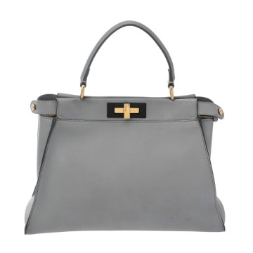 フェンディ ピーカブー ミディアム グレー 8BN290 カーフレザー レディース バッグ 【中古】【bag】