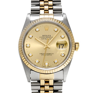 ロレックス デイトジャスト 36 16233G シャンパン/ダイヤモンド メンズ 時計 【中古】【wristwatch】