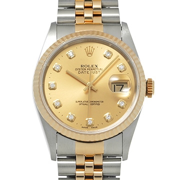 ロレックス デイトジャスト 16233G シャンパン/ダイヤモンド メンズ 時計 【中古】【wristwatch】