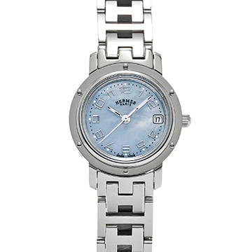 エルメス クリッパー ナクレ CL4.210 ブルーシェル レディース 時計 【中古】【wristwatch】