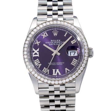 ロレックス デイトジャスト 36 126284RBR オーベルジーヌ/ダイヤモンド メンズ 時計 【中古】【wristwatch】