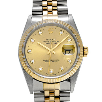 ロレックス デイトジャスト 36 16233G シャンパン/ダイヤモンド メンズ 時計 【中古】【wristwatch】