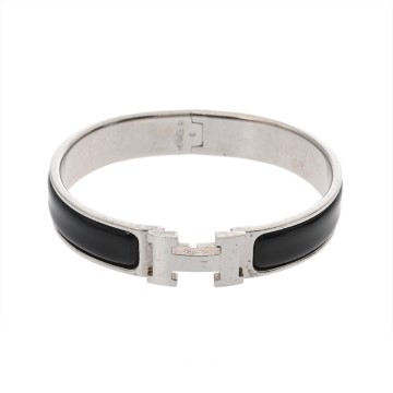エルメス クリックH ブラック/シルバー金具 エナメル ユニセックス ジュエリー 【中古】【jewelry】