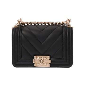 シャネル ボーイシャネル スモールハンドバッグ 15cm ブラック A67364 ラムスキン レディース バッグ 【中古】【bag】