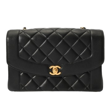 シャネル ダイアナ チェーンショルダー 25cm ブラック A01165 ラムスキン レディース バッグ 【中古】【bag】