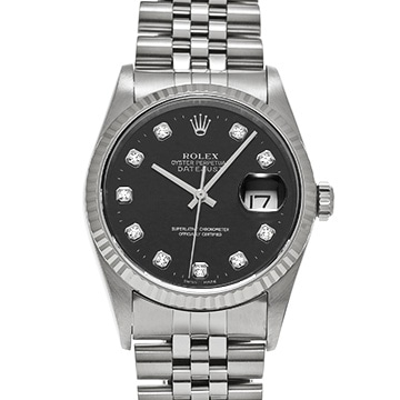 ロレックス デイトジャスト 16234G ブラック/ダイヤモンド メンズ 時計 【中古】【wristwatch】