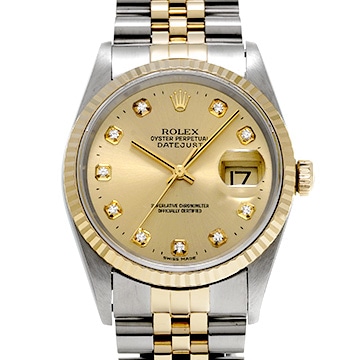 ロレックス デイトジャスト 36 16233G シャンパン/ダイヤモンド メンズ 時計 【中古】【wristwatch】