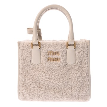 ミュウミュウ ハンドバッグ ホワイト 5BA277 シアリング レディース バッグ 【中古】【bag】