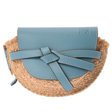 ロエベ ゲートバッグ ミニ ナチュラル/ライトブルー 329.13.U62 ラフィア/カーフ レディース バッグ 【中古】【bag】