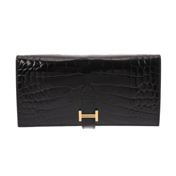 エルメス ベアン スフレ ブラック アリゲーターリセ レディース 財布 【未使用】【purse】