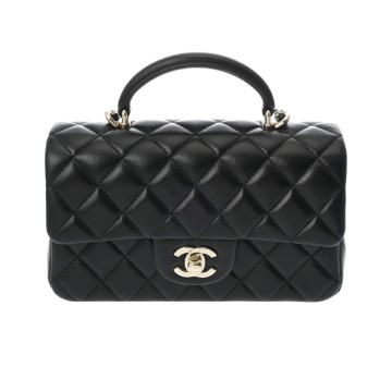 シャネル トップハンドル ミニ クラシック ハンドバッグ ブラック AS2431 ラムスキン レディース バッグ 【中古】【bag】