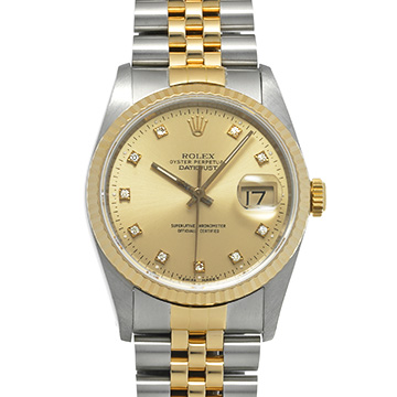 ロレックス デイトジャスト 36 16233G シャンパン/ダイヤモンド メンズ 時計 【中古】【wristwatch】