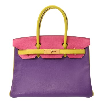 エルメス バーキン 30 SPオーダー パルム/ライム/ローズショッキング シェーブル レディース バッグ 【中古】【bag】