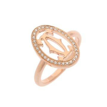 カルティエ ロゴドゥーブルC リング #49 パヴェ ゴールド K18ピンクゴールド PG レディース ジュエリー 【中古】【jewelry】
