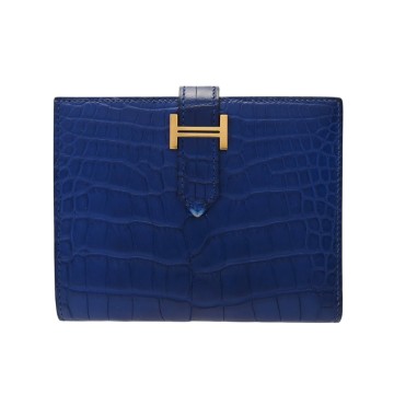 エルメス ベアン コンパクト ブルーエレクトリック アリゲーターマット レディース 財布 【中古】【purse】
