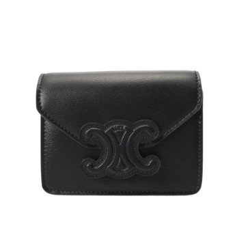 セリーヌ トリオンフ チェーン付きカードホルダー ブラック 10J743DPV シャイニーカーフ レディース バッグ 【中古】【bag】