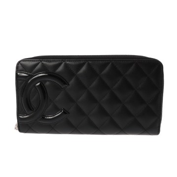 シャネル カンボン ラウンドファスナー長財布 ブラック A50078 カーフスキン レディース 財布 【中古】【purse】