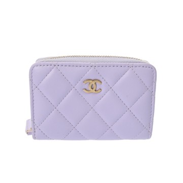 シャネル マトラッセ クラシック ジップ コインパース ライトパープル AP0216 ラムスキン レディース 財布 【中古】【purse】