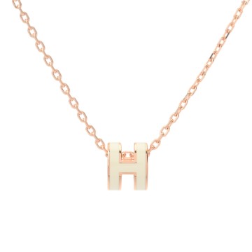 エルメス ミニ ポップH ネックレス ホワイト/ローズゴールド金具 エナメル レディース ジュエリー 【未使用】【jewelry】