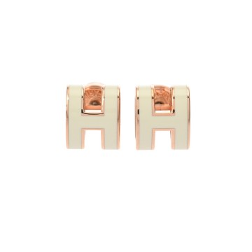 エルメス ミニ ポップH ピアス ホワイト/ローズゴールド金具 エナメル レディース ジュエリー 【未使用】【jewelry】