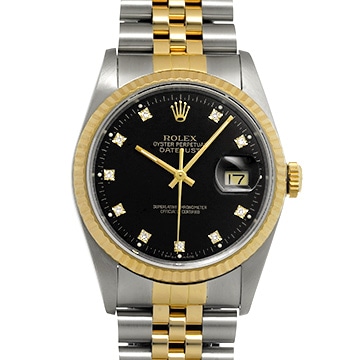 ロレックス デイトジャスト 36 16233G ブラック/ダイヤモンド メンズ 時計 【中古】【wristwatch】
