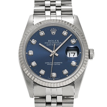 ロレックス デイトジャスト 16234G ブルー/ダイヤモンド メンズ 時計 【中古】【wristwatch】