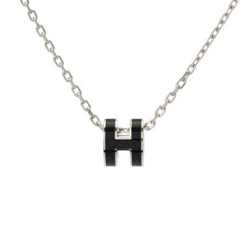 エルメス ミニ ポップH ネックレス ブラック/ローズゴールド金具 エナメル レディース ジュエリー 【未使用】【jewelry】