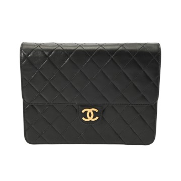 シャネル マトラッセ プッシュロックチェーンショルダー ブラック ラムスキン レディース バッグ 【中古】【bag】
