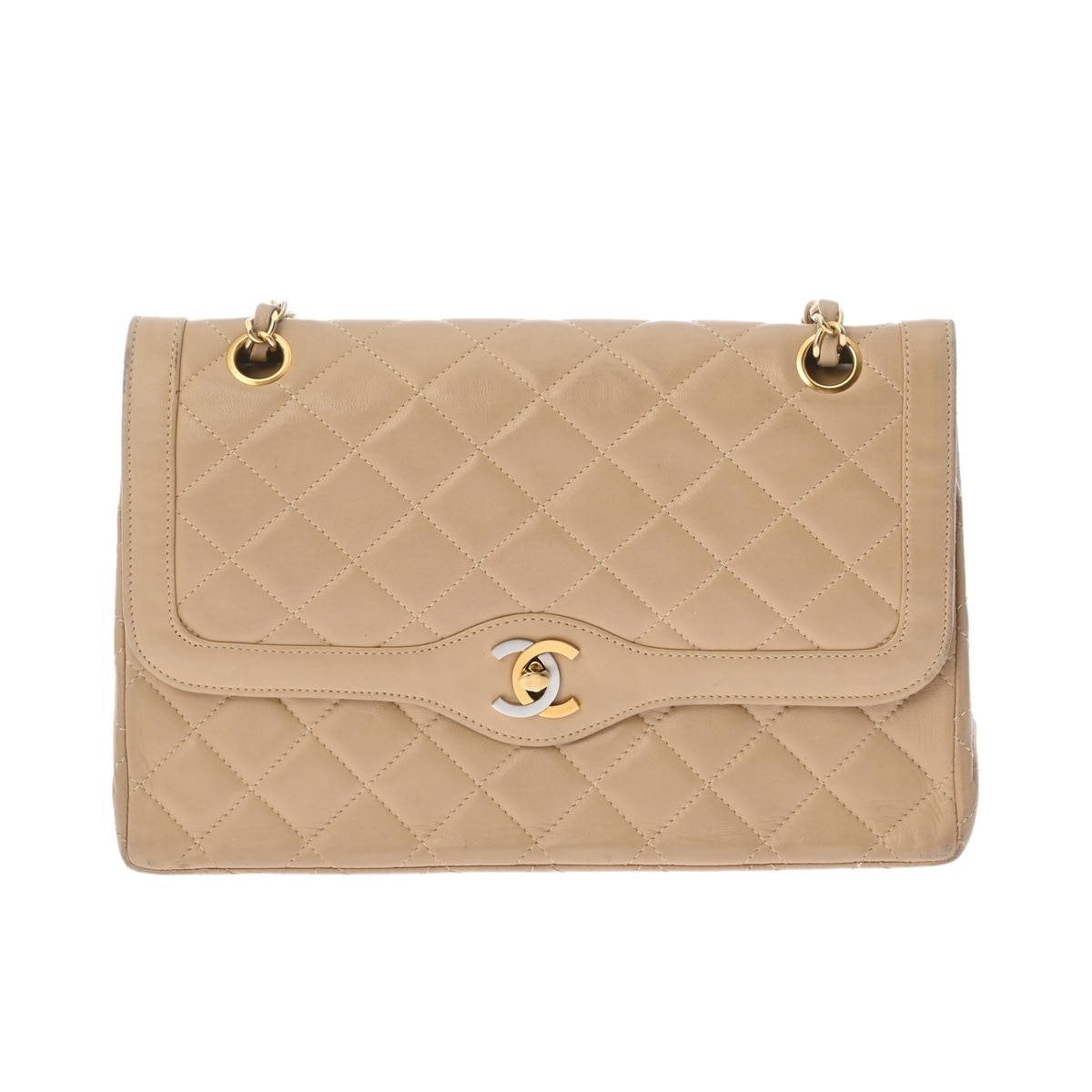 シャネル マトラッセ WフラップWチェーンショルダー パリ限定 ベージュ ラムスキン レディース バッグ 【中古】【bag】