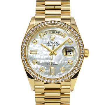 ロレックス デイデイト 36 128348RBR ホワイトシェル/ダイヤモンド メンズ 時計 【中古】【wristwatch】