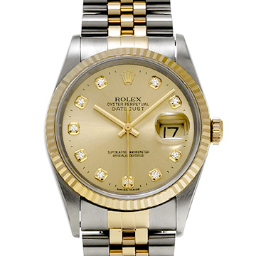 ロレックス デイトジャスト 36 16233G シャンパン/ダイヤモンド メンズ 時計 【中古】【wristwatch】