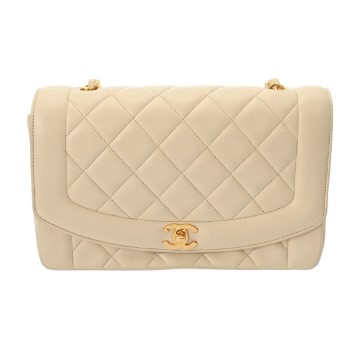 シャネル ダイアナ チェーンショルダー 25cm ライトベージュ A01165 ラムスキン レディース バッグ 【中古】【bag】