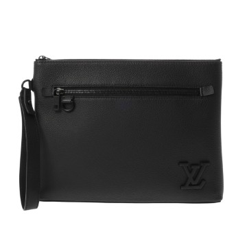 ルイ ヴィトン LVアエログラム テイクオフ・ポーチ ブラック M69837 グレインカーフ メンズ バッグ 【中古】【bag】